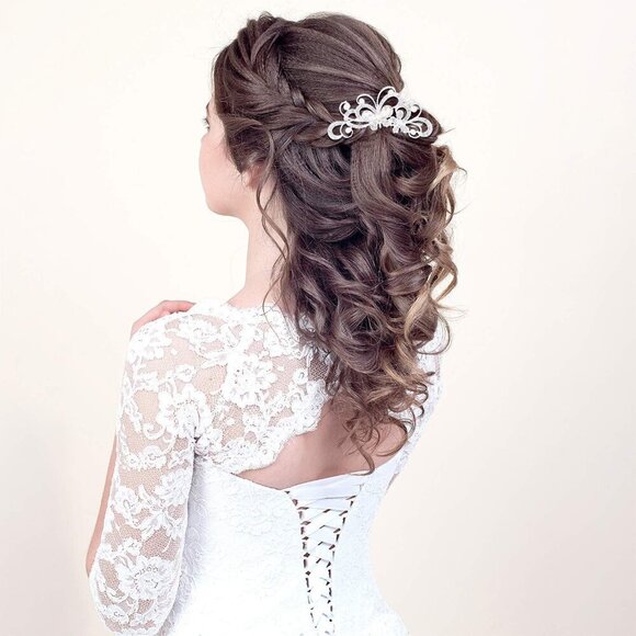 Wedding Hair Comb Rhinestone Pearl Side Hair Clips Set Bridal Bridesmaids main image 3